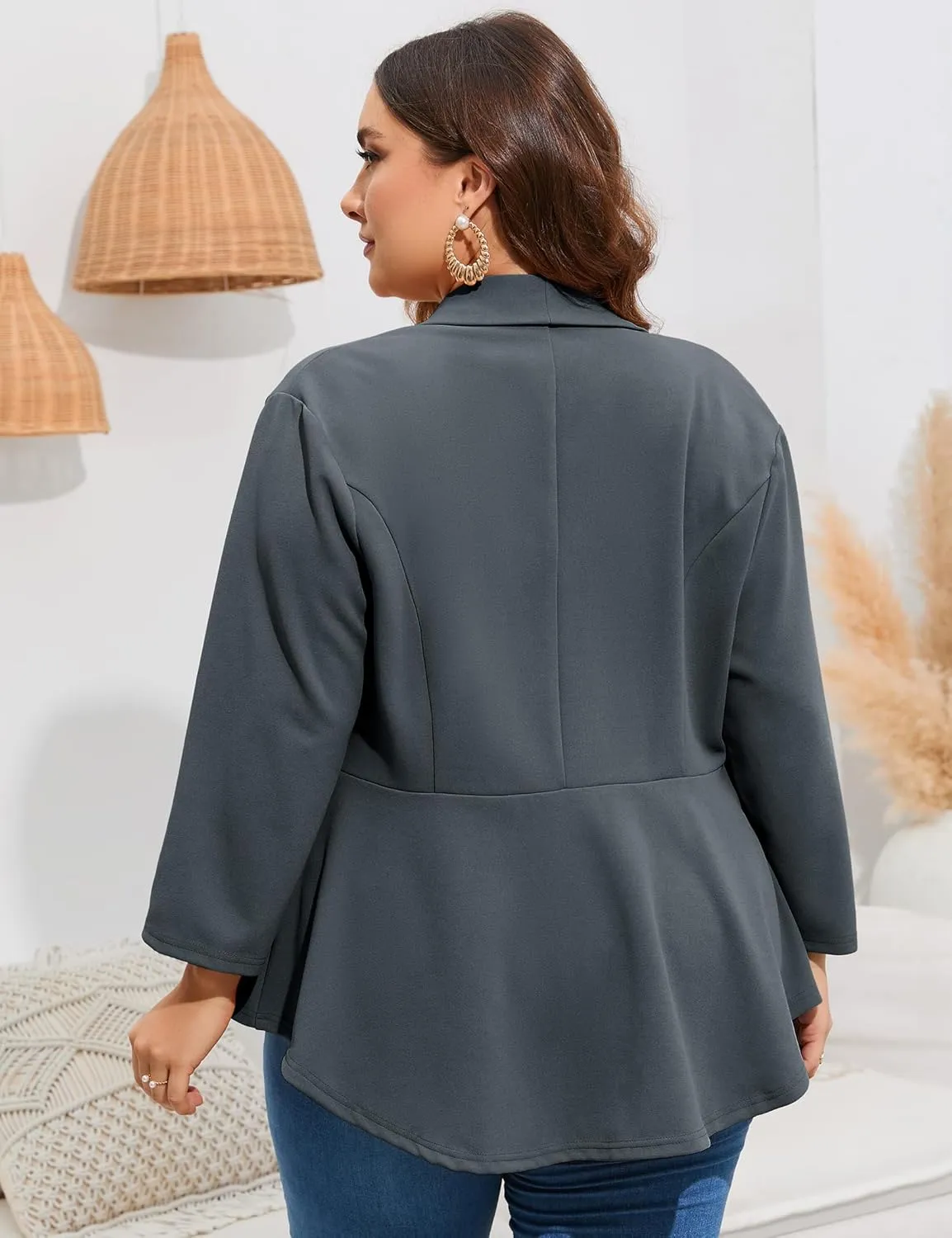 ShopWonder Women's Plus Size Casual Blazers Open Front Work Office Jackets Blazer with Pockets
