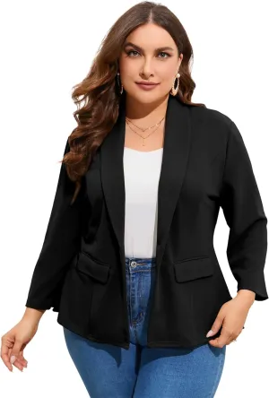 ShopWonder Women's Plus Size Casual Blazers Open Front Work Office Jackets Blazer with Pockets
