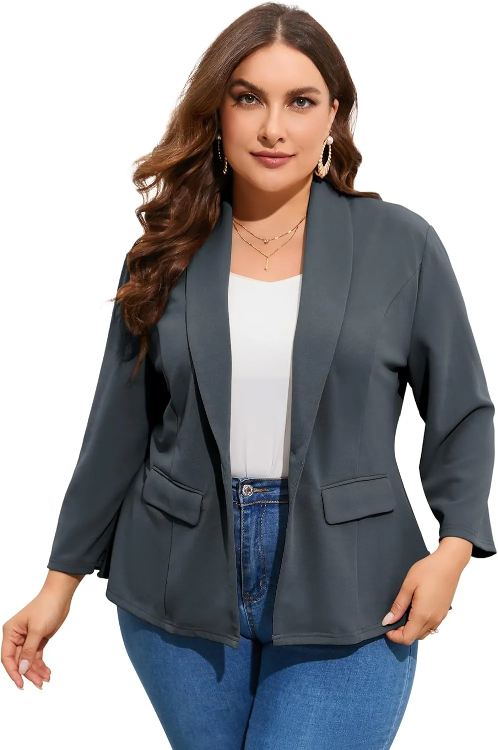 ShopWonder Women's Plus Size Casual Blazers Open Front Work Office Jackets Blazer with Pockets