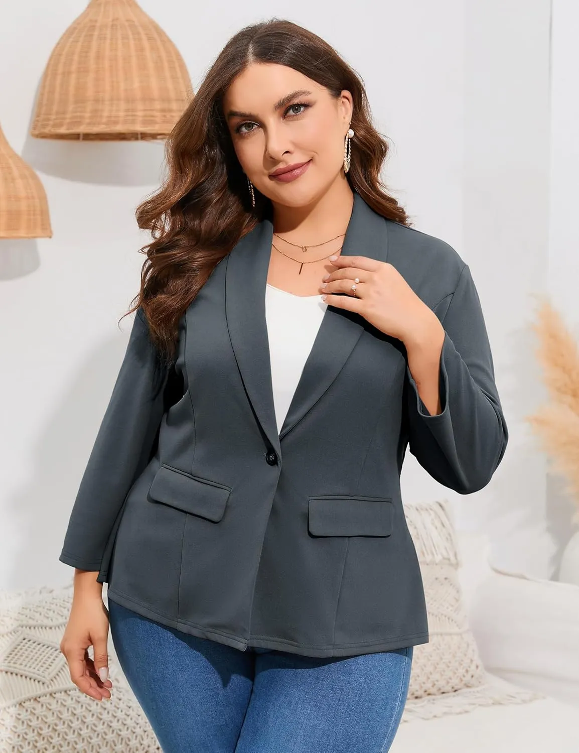 ShopWonder Women's Plus Size Casual Blazers Open Front Work Office Jackets Blazer with Pockets