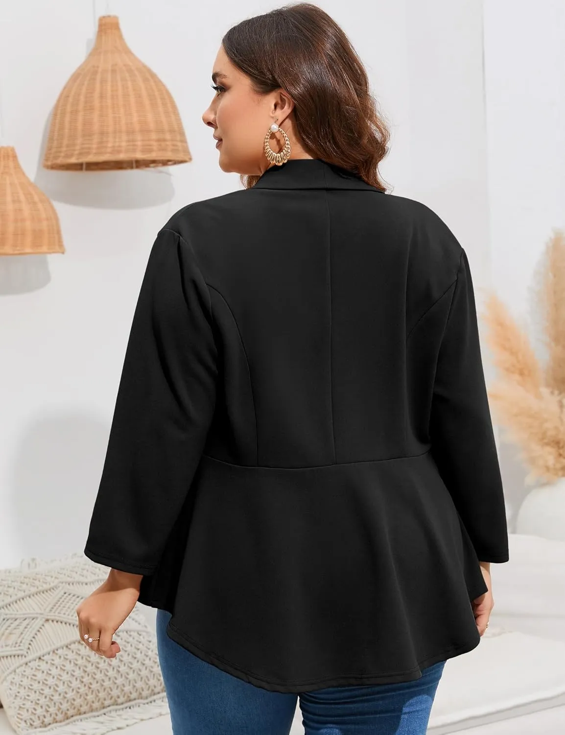 ShopWonder Women's Plus Size Casual Blazers Open Front Work Office Jackets Blazer with Pockets