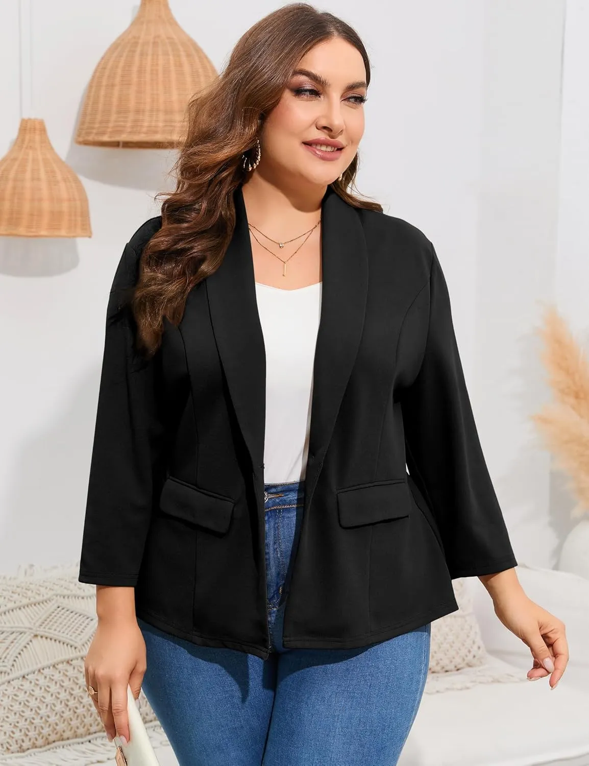 ShopWonder Women's Plus Size Casual Blazers Open Front Work Office Jackets Blazer with Pockets