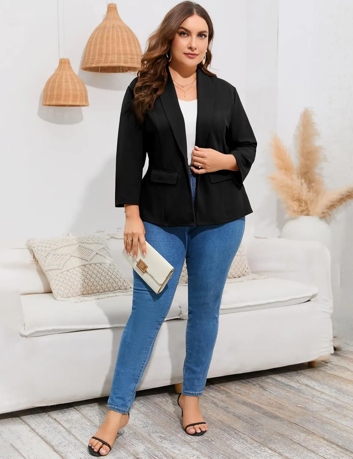 ShopWonder Women's Plus Size Casual Blazers Open Front Work Office Jackets Blazer with Pockets