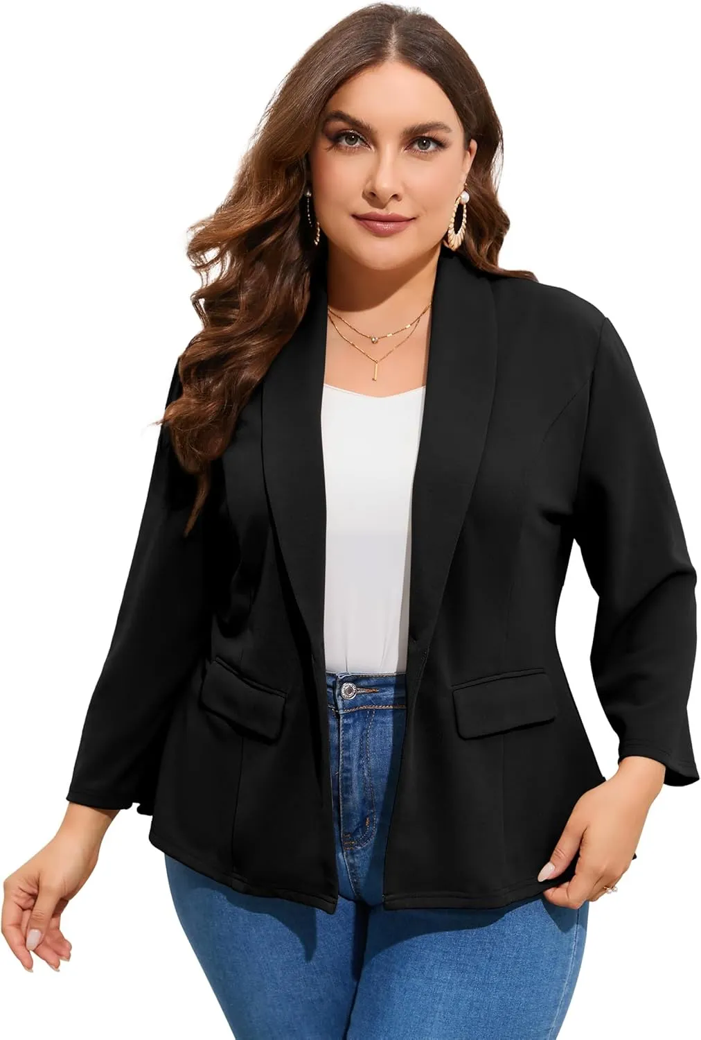 ShopWonder Women's Plus Size Casual Blazers Open Front Work Office Jackets Blazer with Pockets