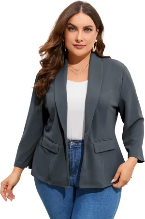 ShopWonder Women's Plus Size Casual Blazers Open Front Work Office Jackets Blazer with Pockets
