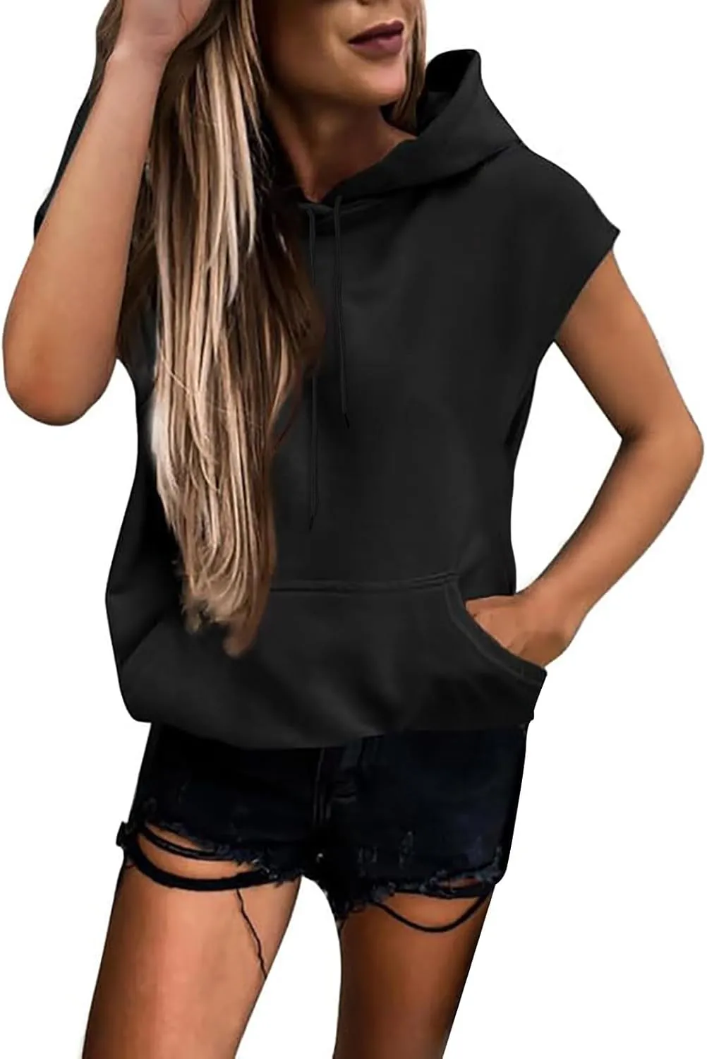 Short Sleeve Hooded Shirts for Women Half Zip Sweatshirt Oversized Pullover Tops Casual Lightweight Sweatshirts Hoodies
