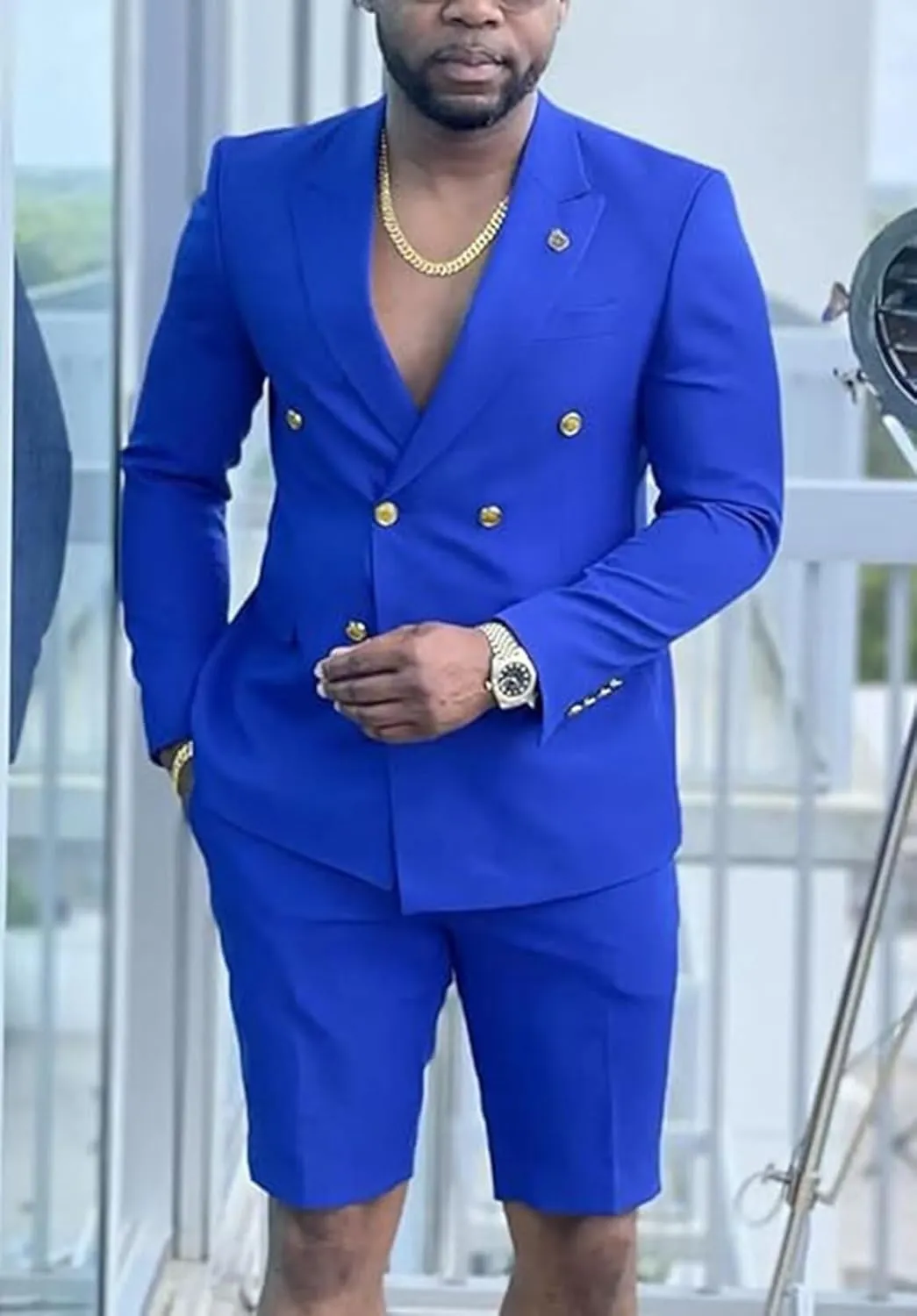 Shorts Suits for Men 2 Piece Slim Fit Double Breasted Mens Shorts Suit Set Casual Prom Summer Beach Wedding Tuxedos
