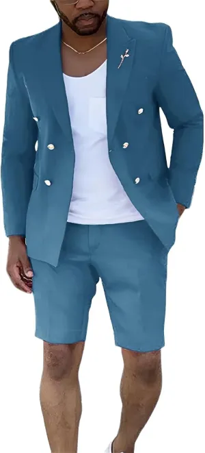Shorts Suits for Men 2 Piece Slim Fit Double Breasted Mens Shorts Suit Set Casual Prom Summer Beach Wedding Tuxedos