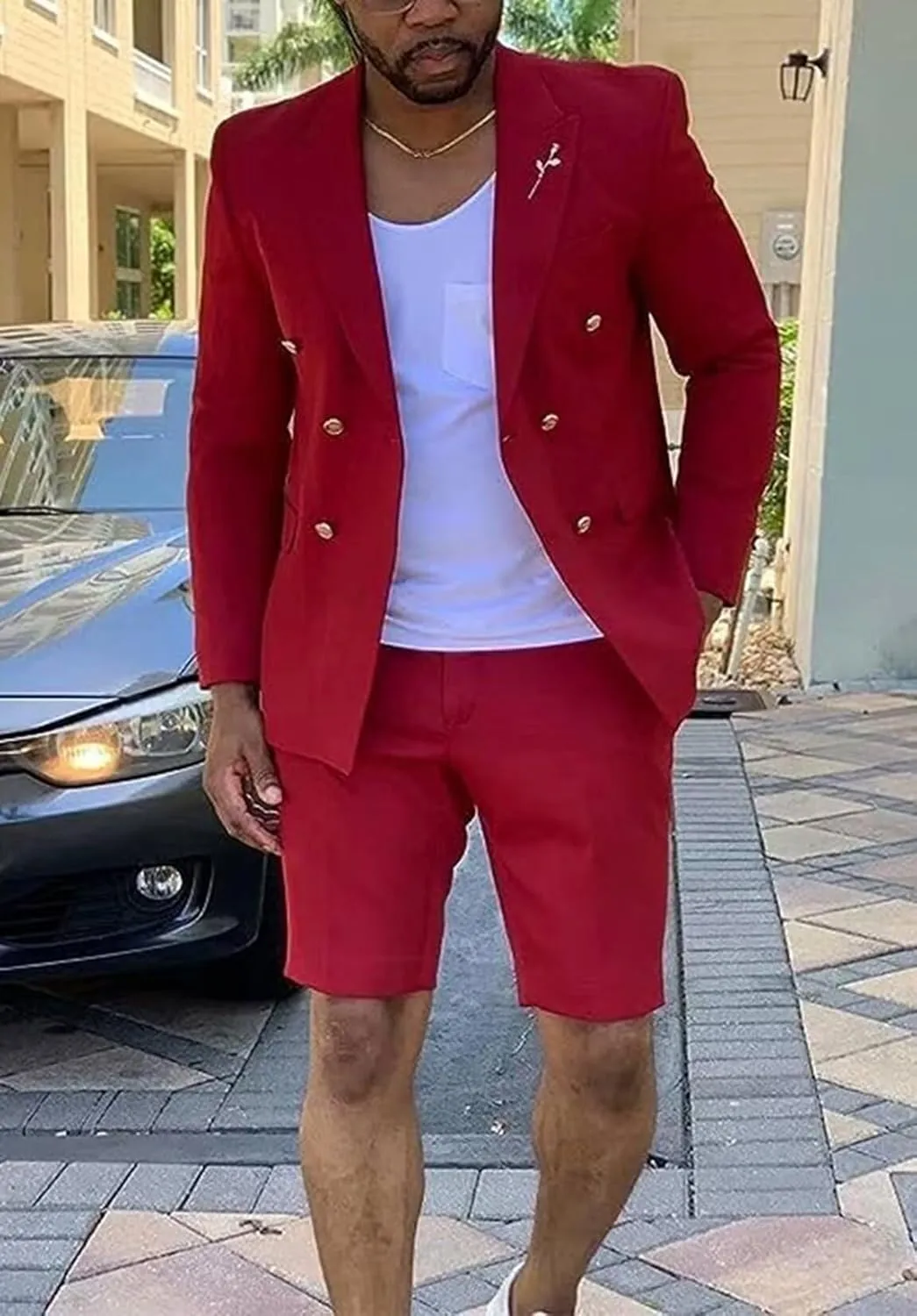 Shorts Suits for Men 2 Piece Slim Fit Double Breasted Mens Shorts Suit Set Casual Prom Summer Beach Wedding Tuxedos