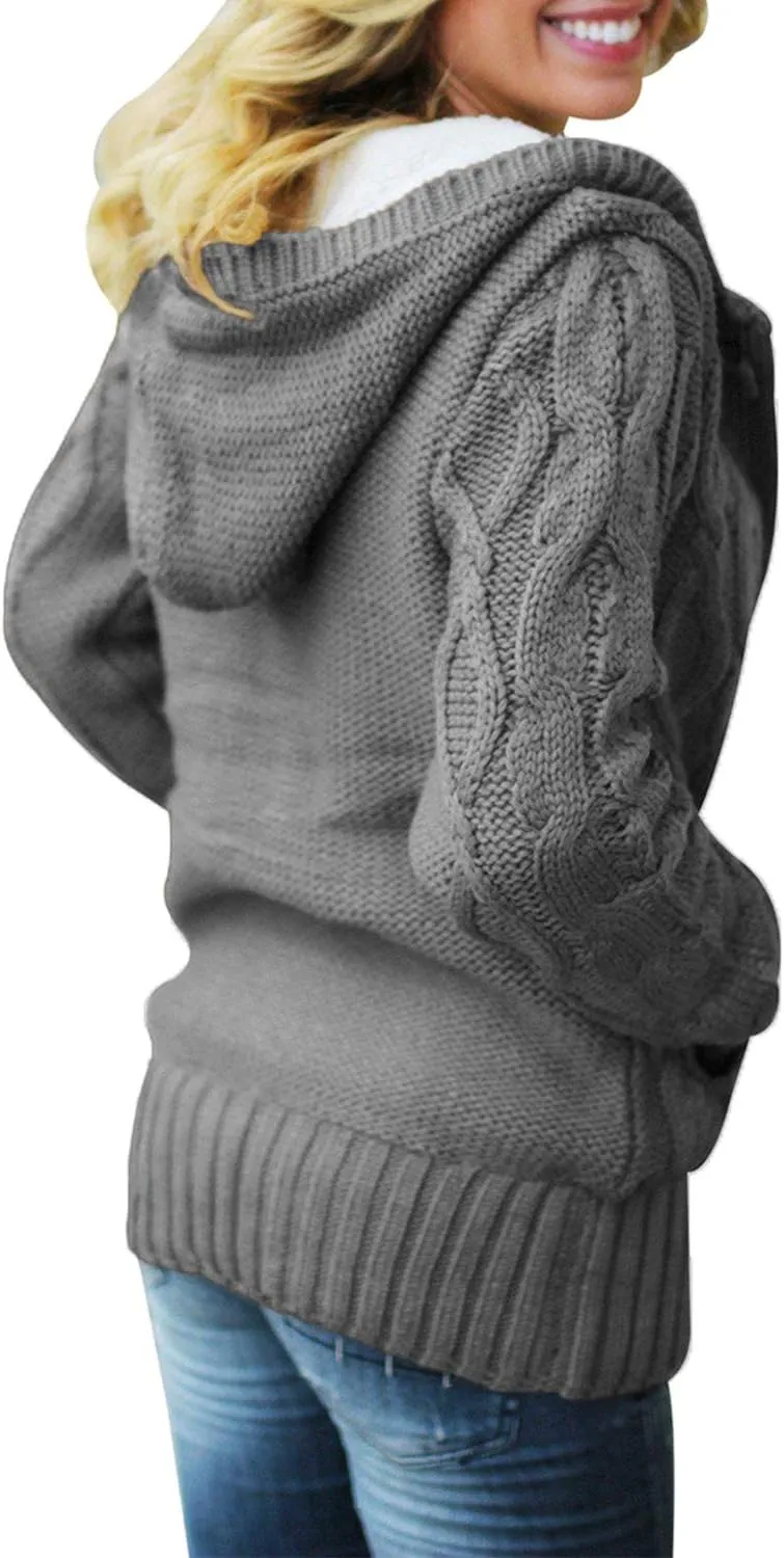 Sidefeel Women's Cardigan Sweaters Hooded Cardigans Fleece Lined Jackets Winter Sweater Coat
