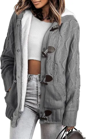 Sidefeel Women's Cardigan Sweaters Hooded Cardigans Fleece Lined Jackets Winter Sweater Coat
