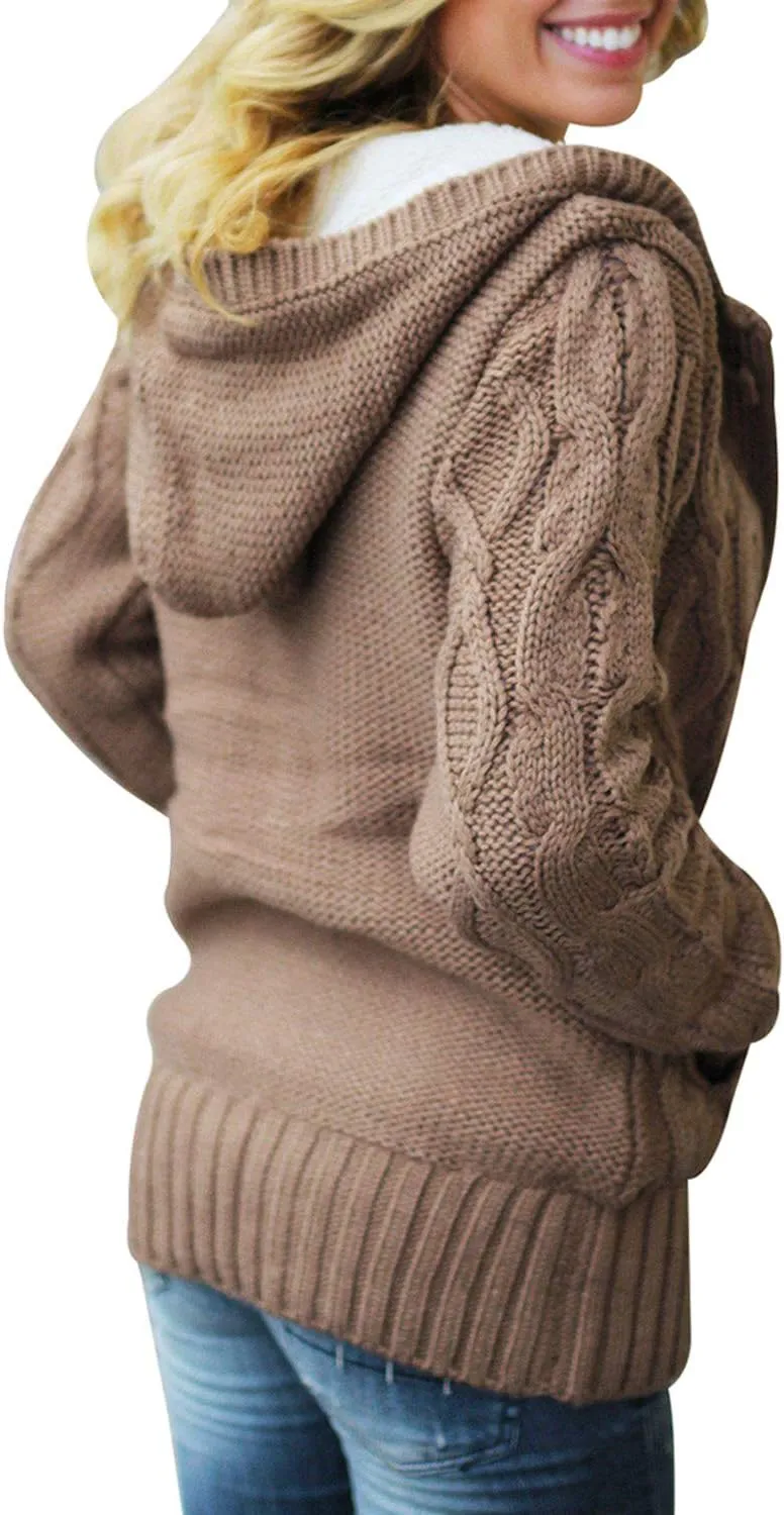 Sidefeel Women's Cardigan Sweaters Hooded Cardigans Fleece Lined Jackets Winter Sweater Coat