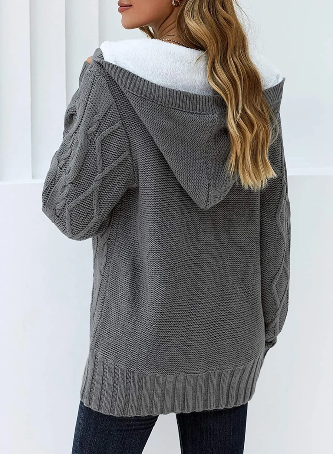 Sidefeel Women's Cardigan Sweaters Hooded Cardigans Fleece Lined Jackets Winter Sweater Coat