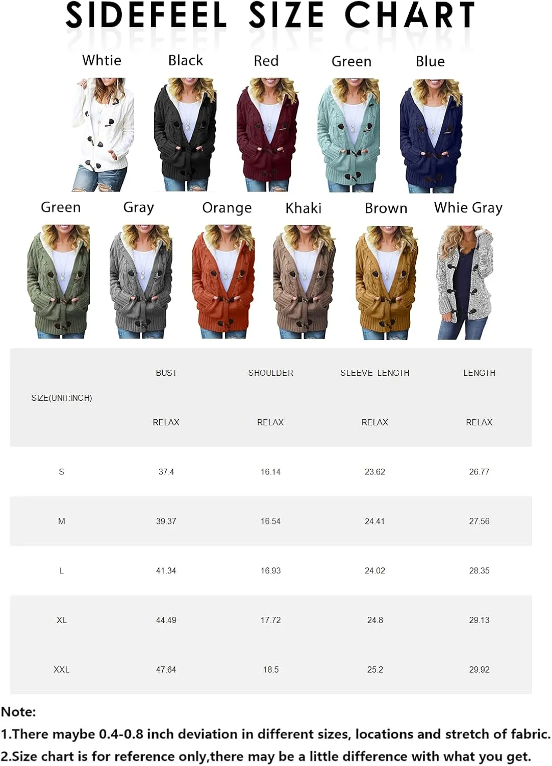 Sidefeel Women's Cardigan Sweaters Hooded Cardigans Fleece Lined Jackets Winter Sweater Coat