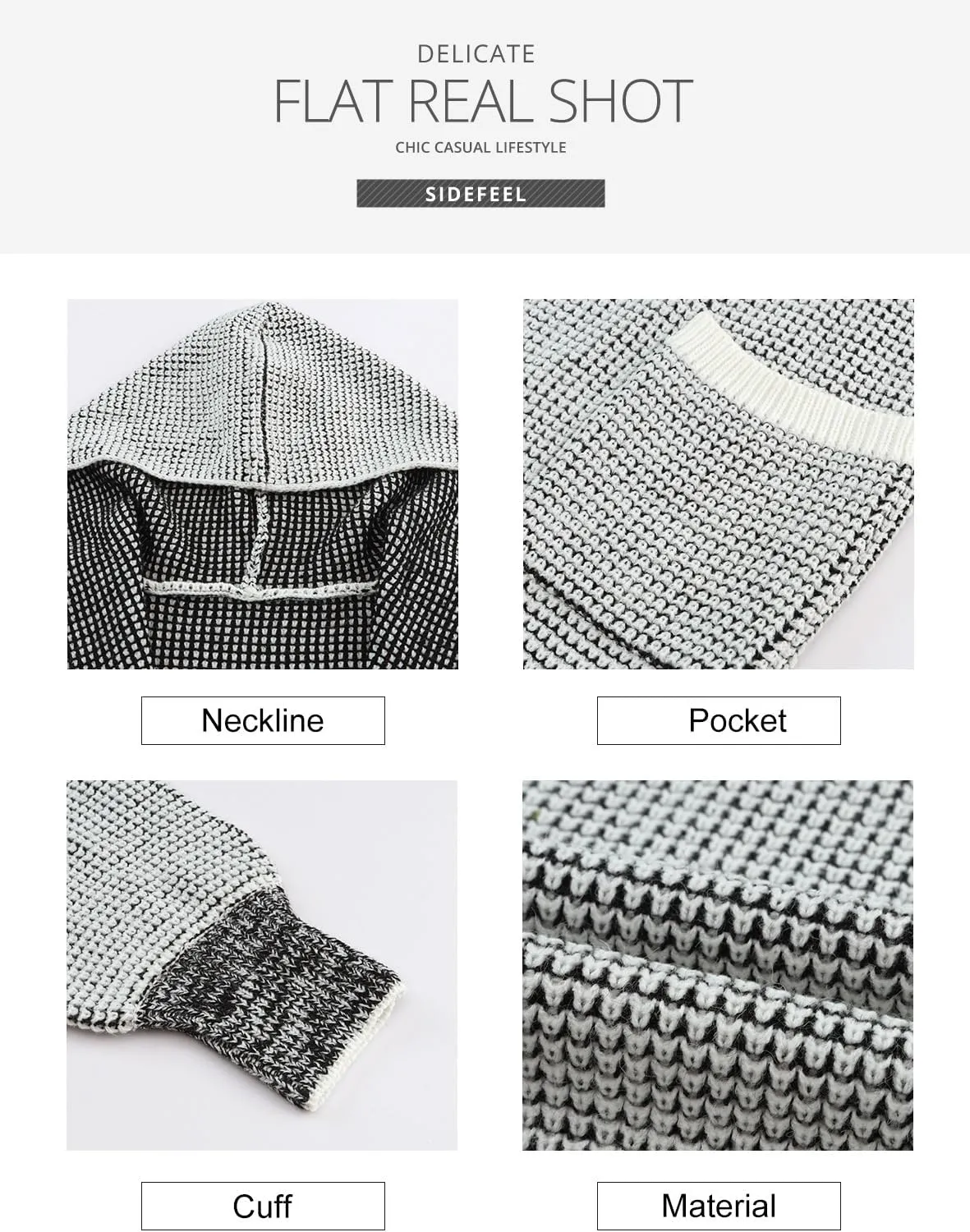Sidefeel Women's Cardigan Sweaters Hooded Oversized Open Front Chunky Knit Plaid Sweater Coat Fall Fashion Tops