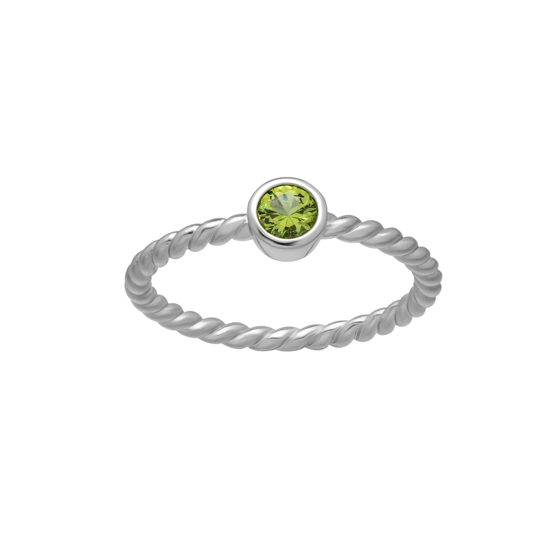 Silvertone Twisted CZ Birthstone Solitaire Ring