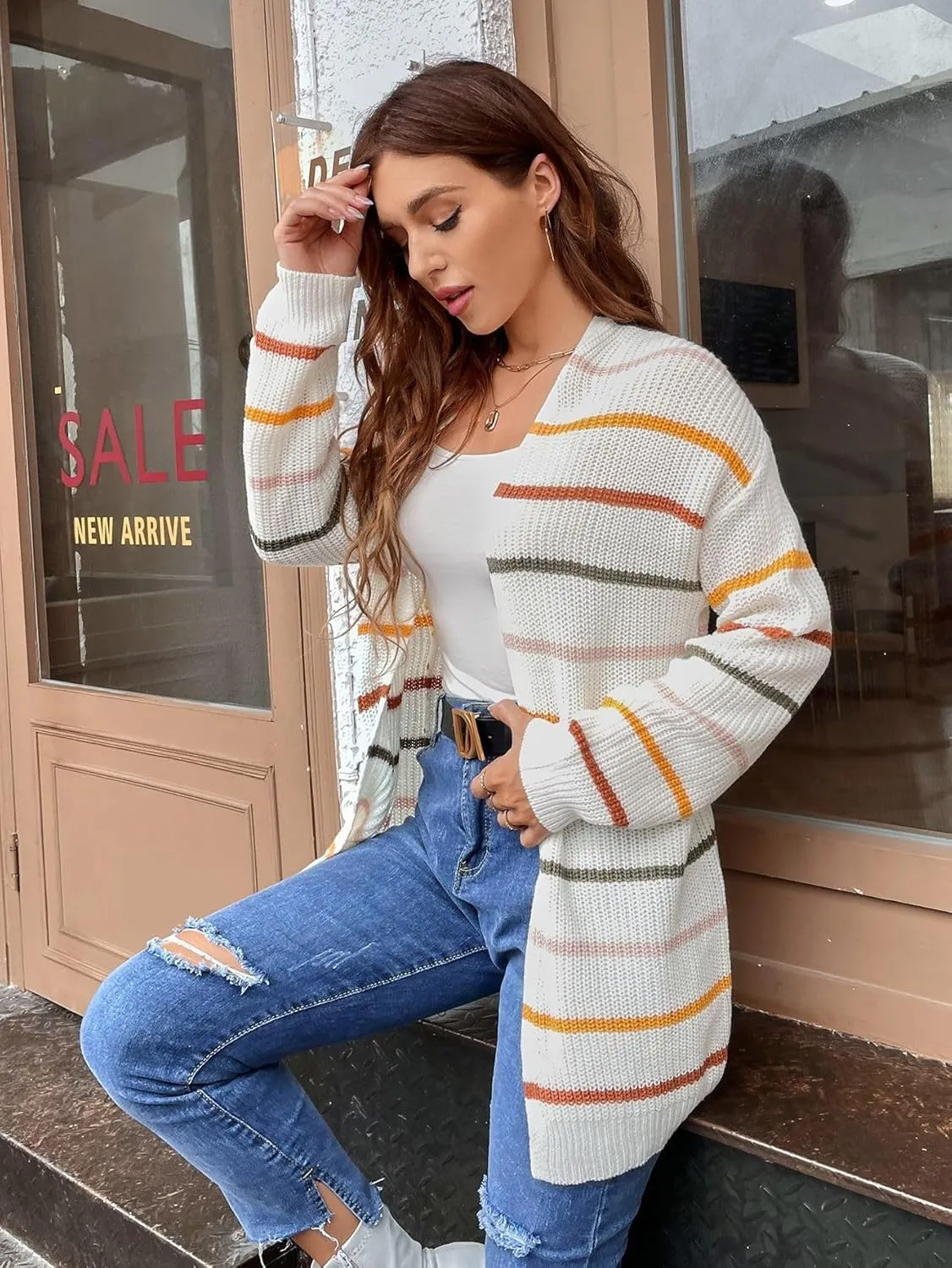 SISKIN Fall Cardigan Sweaters for Women Lightweight,Striped Sweater Women,Oversized Cardigan Sweater,Long Cardigans for Women