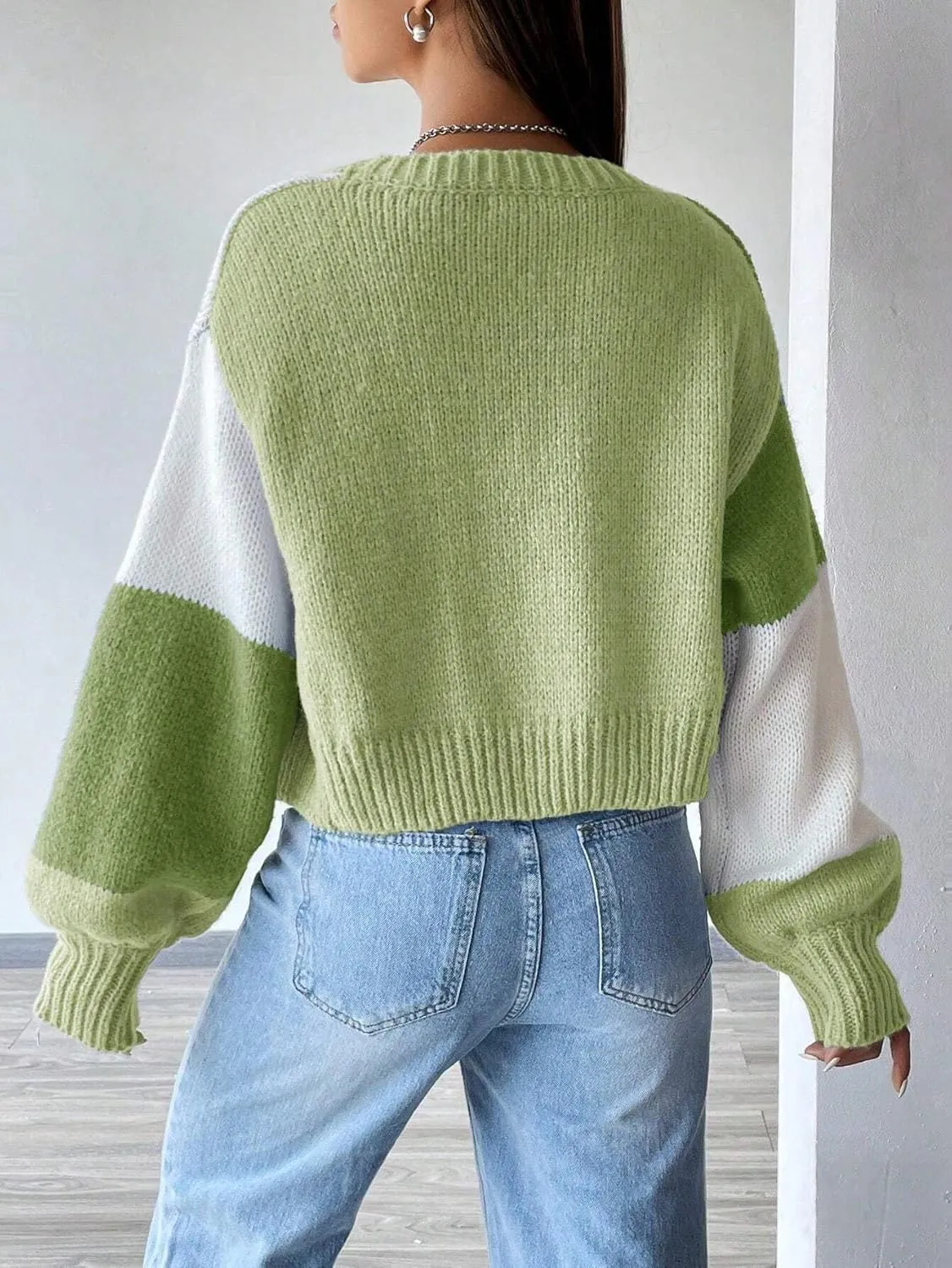 SISKIN Womens Fall & Spring Lightweight Long Sleeve Cropped Open Front Color Block Cardigan Sweaters for Women Trendy