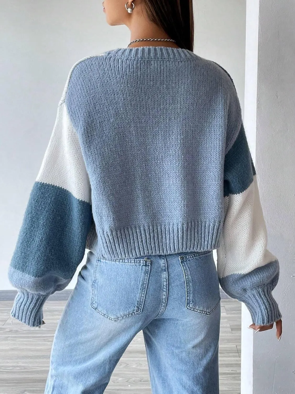 SISKIN Womens Fall & Spring Lightweight Long Sleeve Cropped Open Front Color Block Cardigan Sweaters for Women Trendy