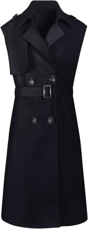 Sleeveless Trench Coat Women V Neck Double Breasted Belted Overcoat Business Casual Work Jacket Blazer Dress 2024