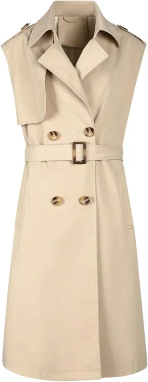 Sleeveless Trench Coat Women V Neck Double Breasted Belted Overcoat Business Casual Work Jacket Blazer Dress 2024
