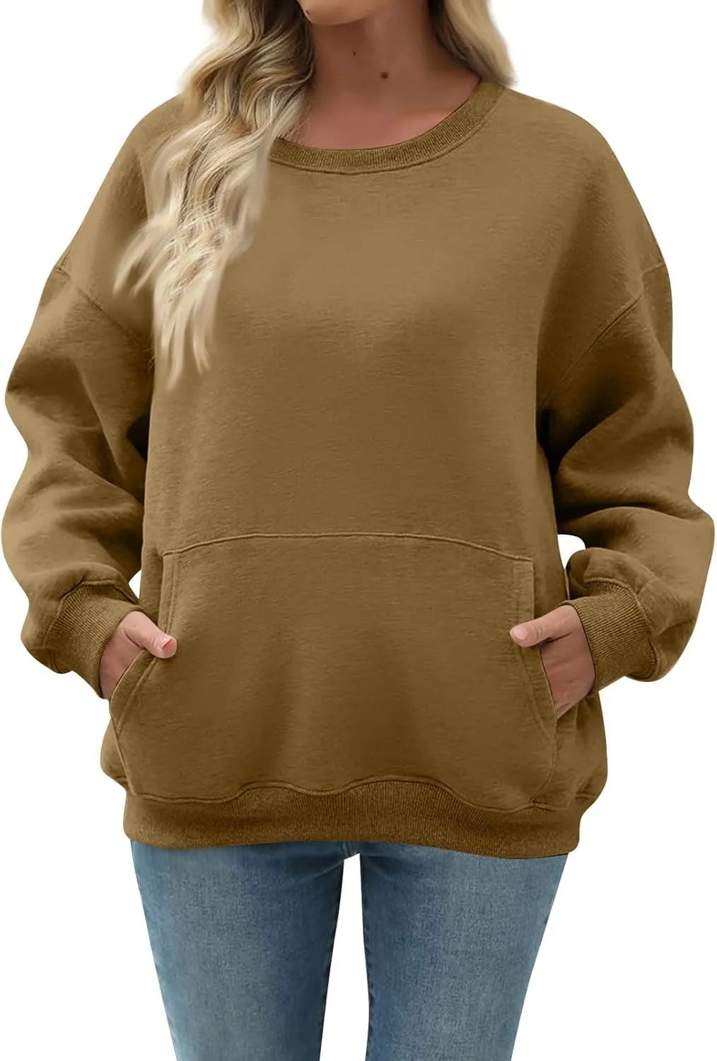 slqdgmryz Crewneck Sweatshirts Women Oversized Preppy Sweatshirt Plain Y2k No Hood Fleece Pullover Hoodie with Pockets