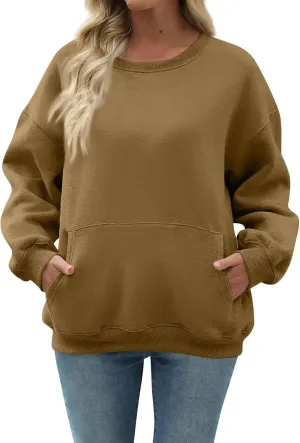 slqdgmryz Crewneck Sweatshirts Women Oversized Preppy Sweatshirt Plain Y2k No Hood Fleece Pullover Hoodie with Pockets
