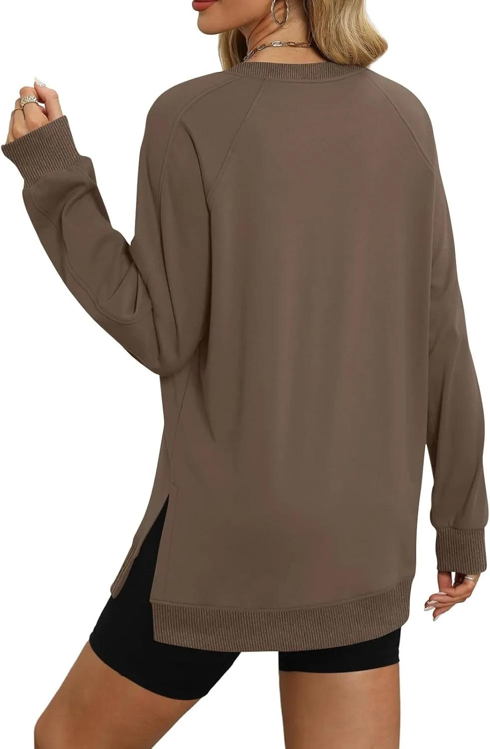 slqdgmryz Crewneck Sweatshirts Women Side Split Oversized Sweatshirt No Hood Crew Neck Y2k Hoodie Long Sleeve Tunic Pullover