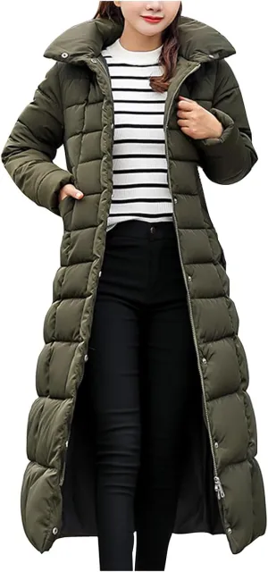 SMIDOW Womens Fashion Hooded Coat 2023 Quilted Long Puffer Jackets Waterproof Warm Winter Maxi Length Parka Coats