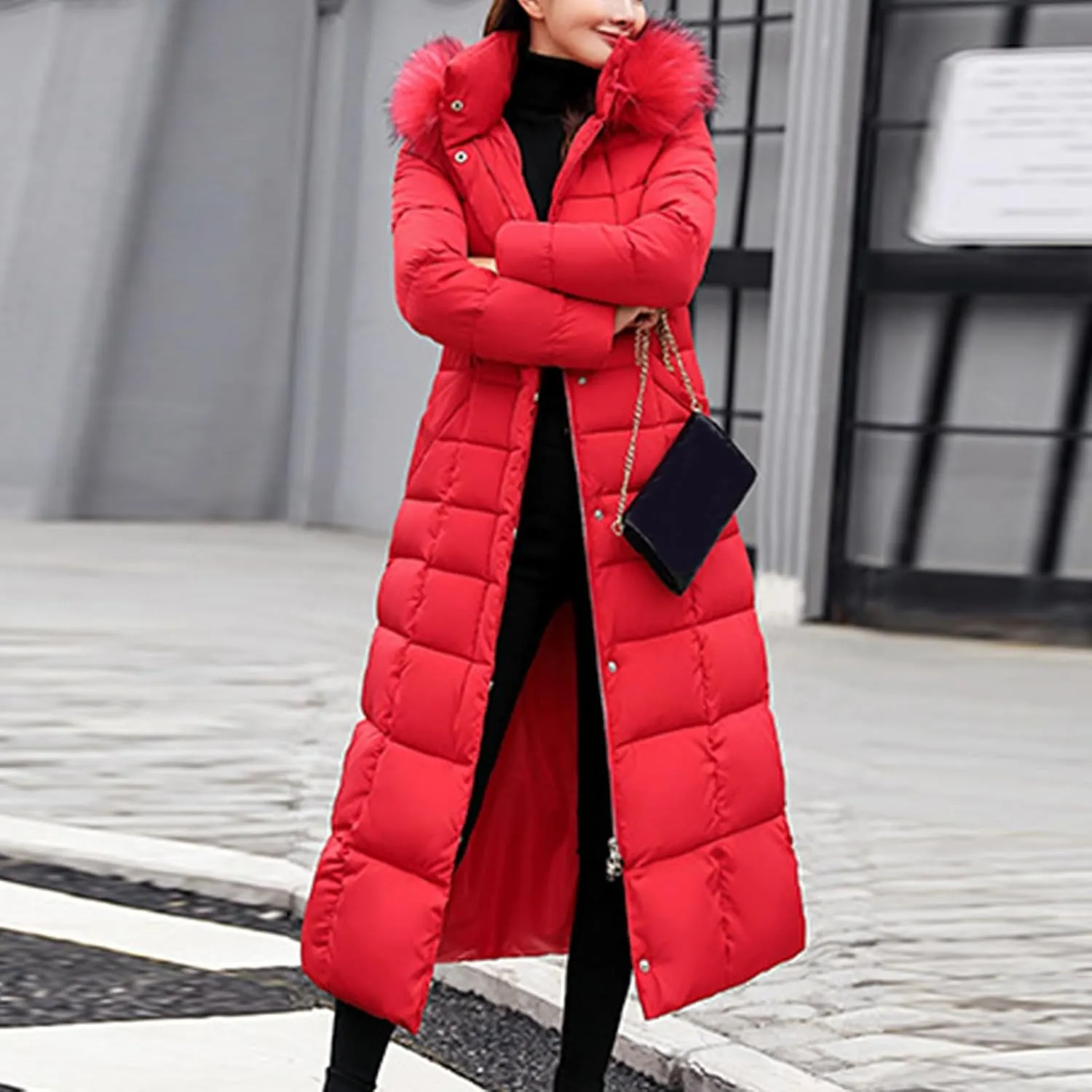SMIDOW Womens Fashion Hooded Coat 2023 Quilted Long Puffer Jackets Waterproof Warm Winter Maxi Length Parka Coats