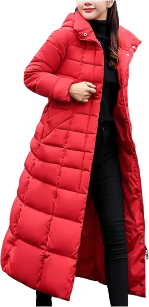 SMIDOW Womens Fashion Hooded Coat 2023 Quilted Long Puffer Jackets Waterproof Warm Winter Maxi Length Parka Coats