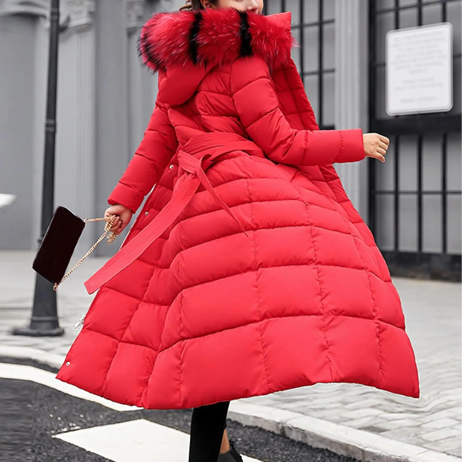 SMIDOW Womens Fashion Hooded Coat 2023 Quilted Long Puffer Jackets Waterproof Warm Winter Maxi Length Parka Coats