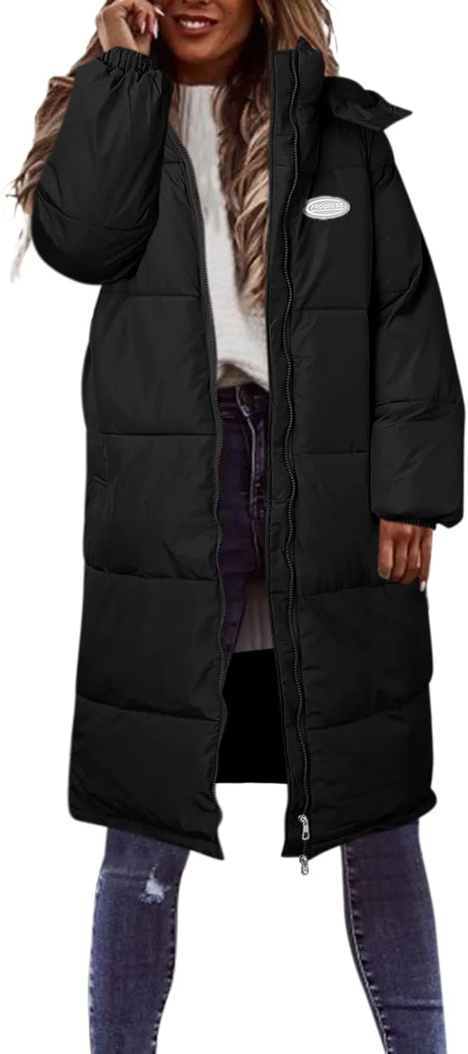 Solid Womens Puffy Jackets Long Outwear Bubble Jackets Over The Knee Cotton Padded Coat Warm Coats Winter 2023 Loose