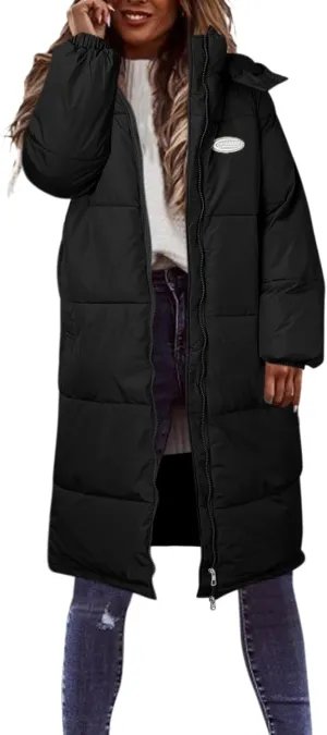 Solid Womens Puffy Jackets Long Outwear Bubble Jackets Over The Knee Cotton Padded Coat Warm Coats Winter 2023 Loose