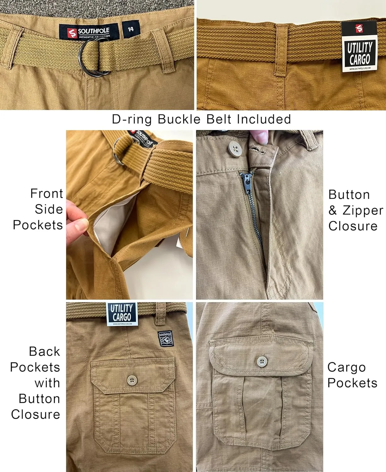 Southpole Boys' Belted Ripstop Basic Cargo Shorts