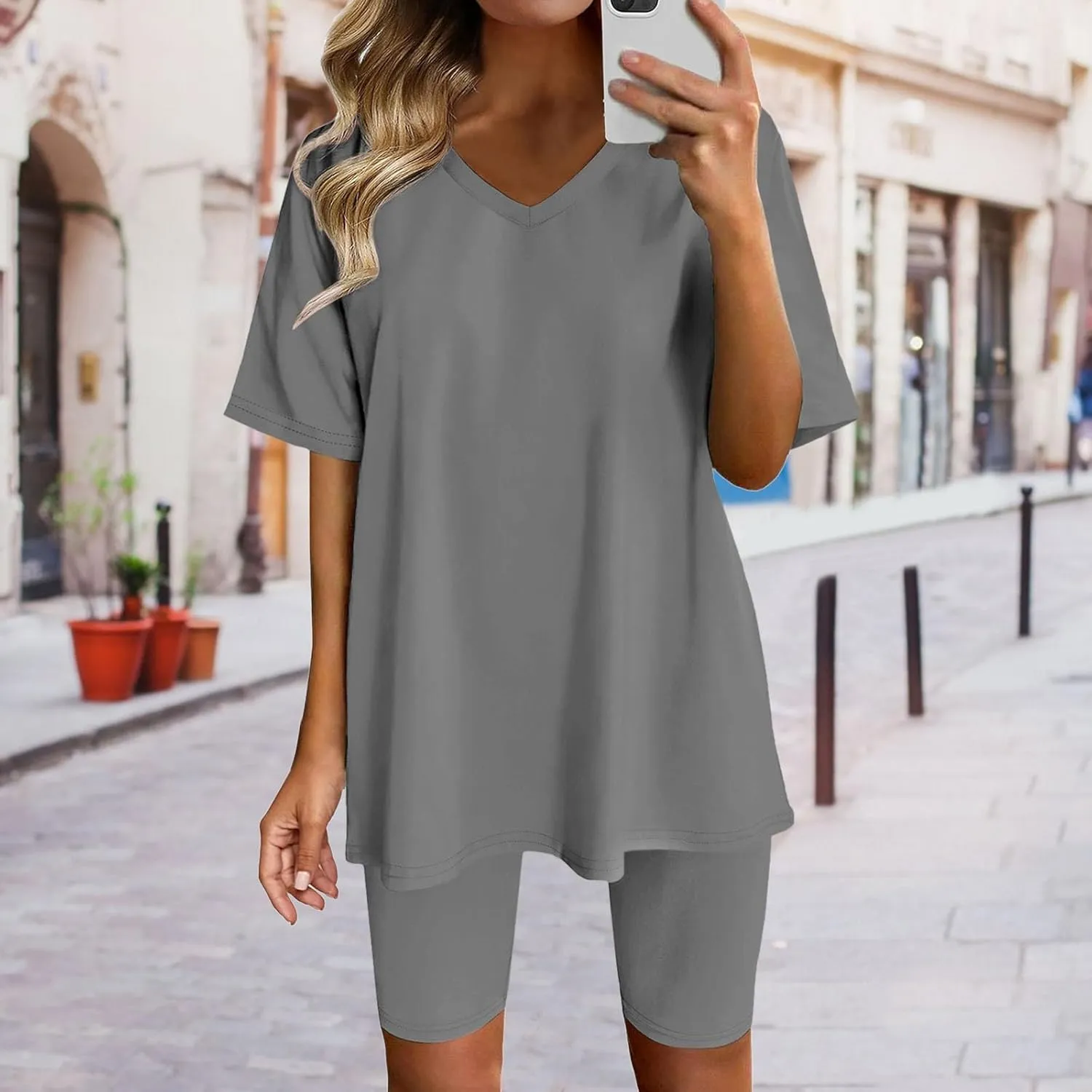 Sport Sets Women 2 Piece Outfits Women Summer Casual Oversized T-Shirt Tops Biker Shorts Workout Sports Tracksuit