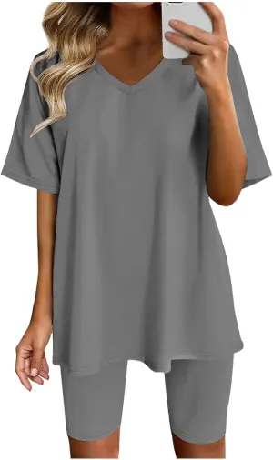 Sport Sets Women 2 Piece Outfits Women Summer Casual Oversized T-Shirt Tops Biker Shorts Workout Sports Tracksuit