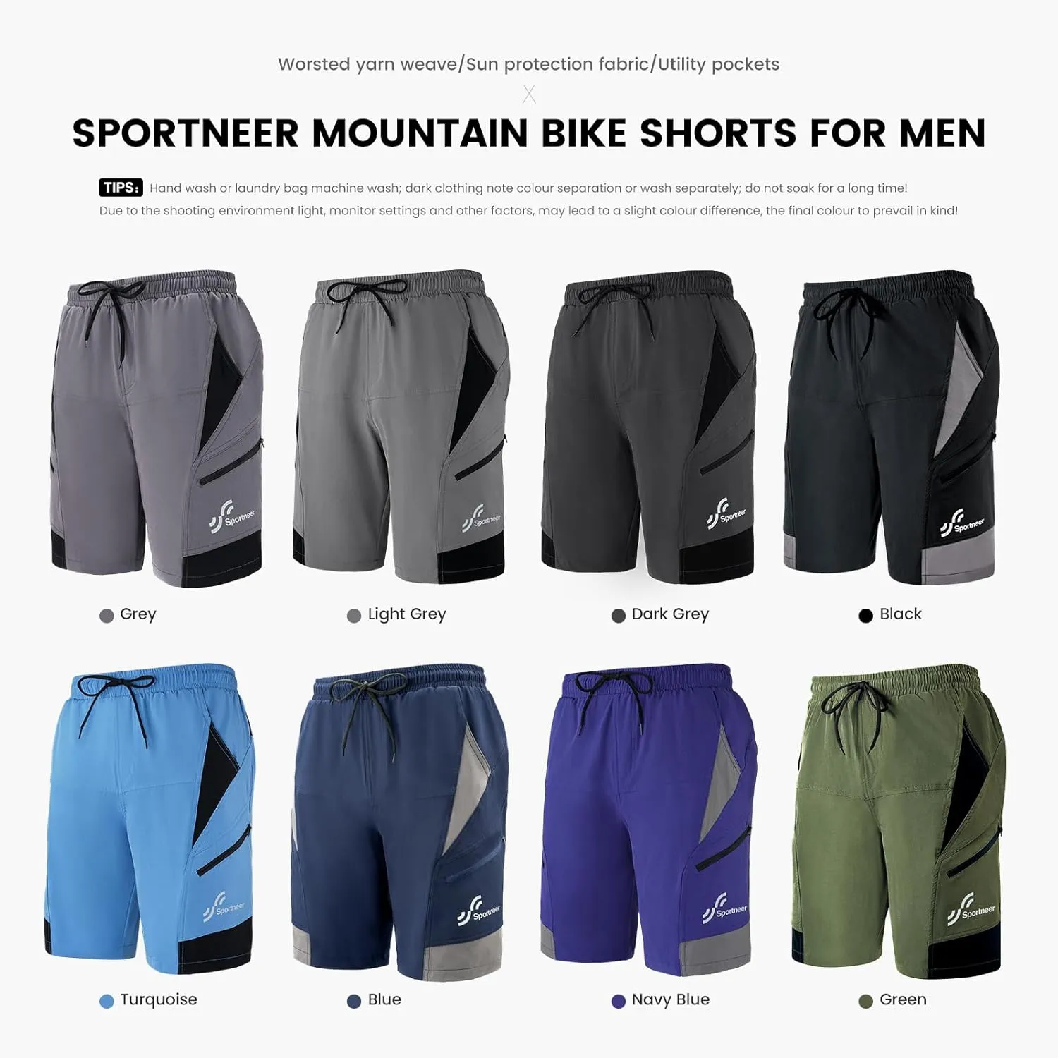 Sportneer Bike Shorts for Men: 3D Padded Lightweight Riding Biking Cycling Mountain Bike Shorts for Men with Zipper Pockets