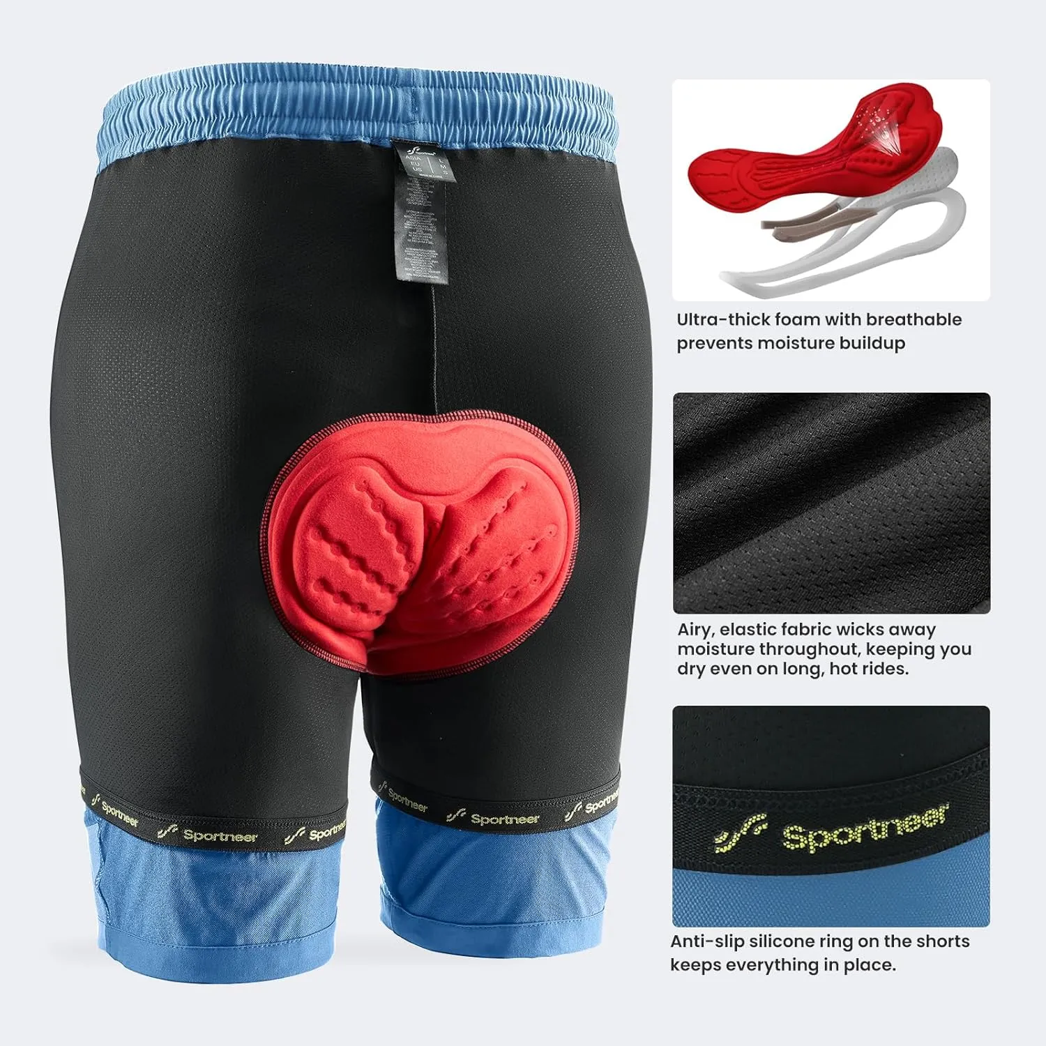 Sportneer Bike Shorts for Men: 3D Padded Lightweight Riding Biking Cycling Mountain Bike Shorts for Men with Zipper Pockets