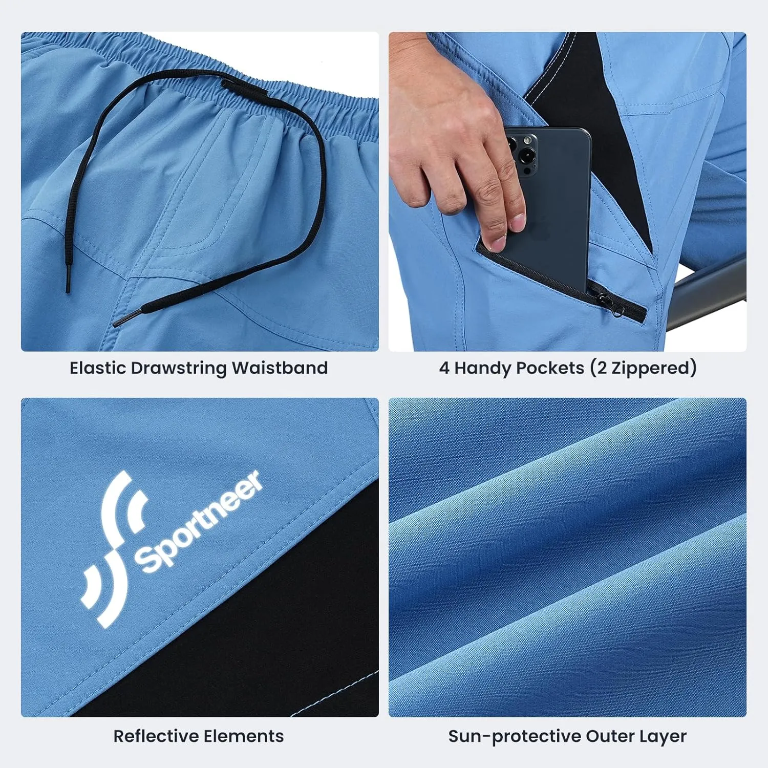 Sportneer Bike Shorts for Men: 3D Padded Lightweight Riding Biking Cycling Mountain Bike Shorts for Men with Zipper Pockets