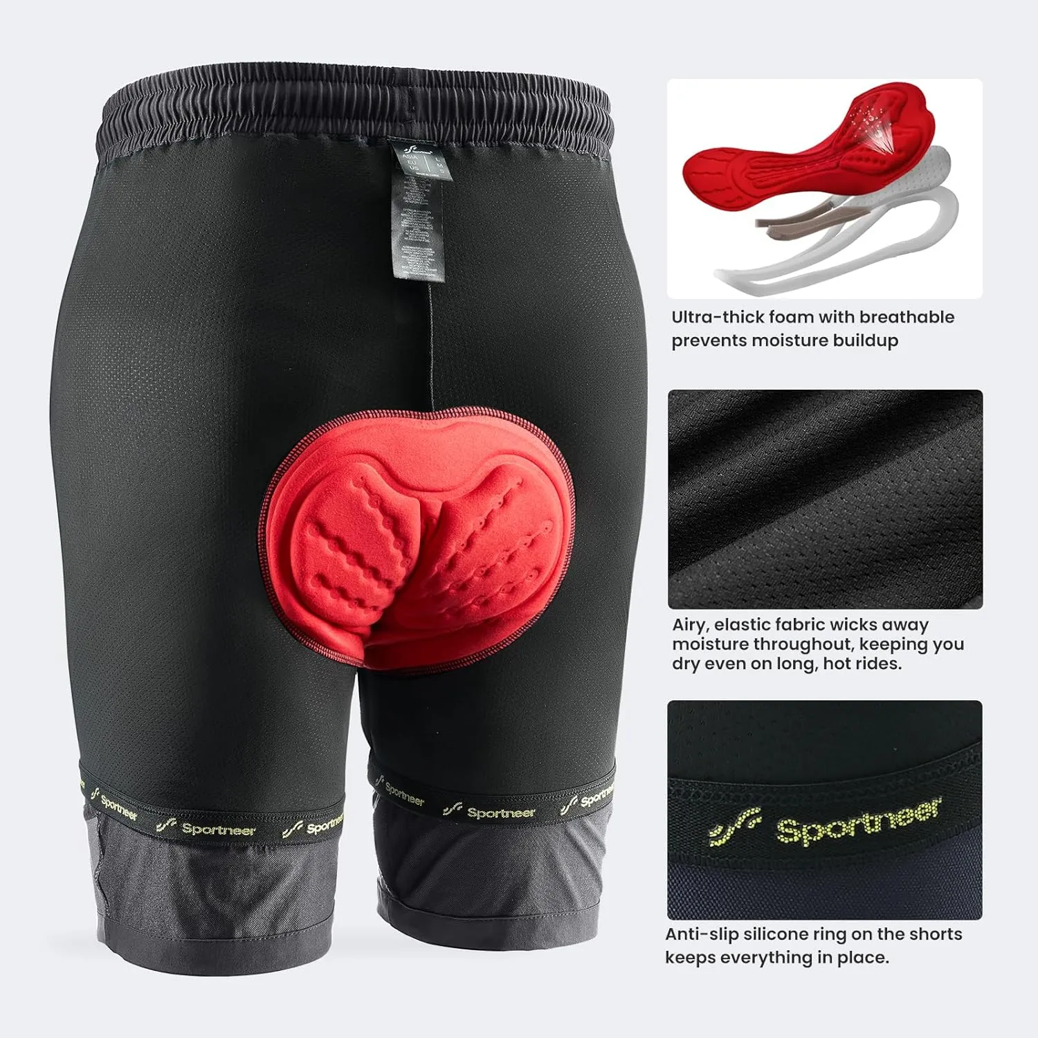 Sportneer Bike Shorts for Men: 3D Padded Lightweight Riding Biking Cycling Mountain Bike Shorts for Men with Zipper Pockets