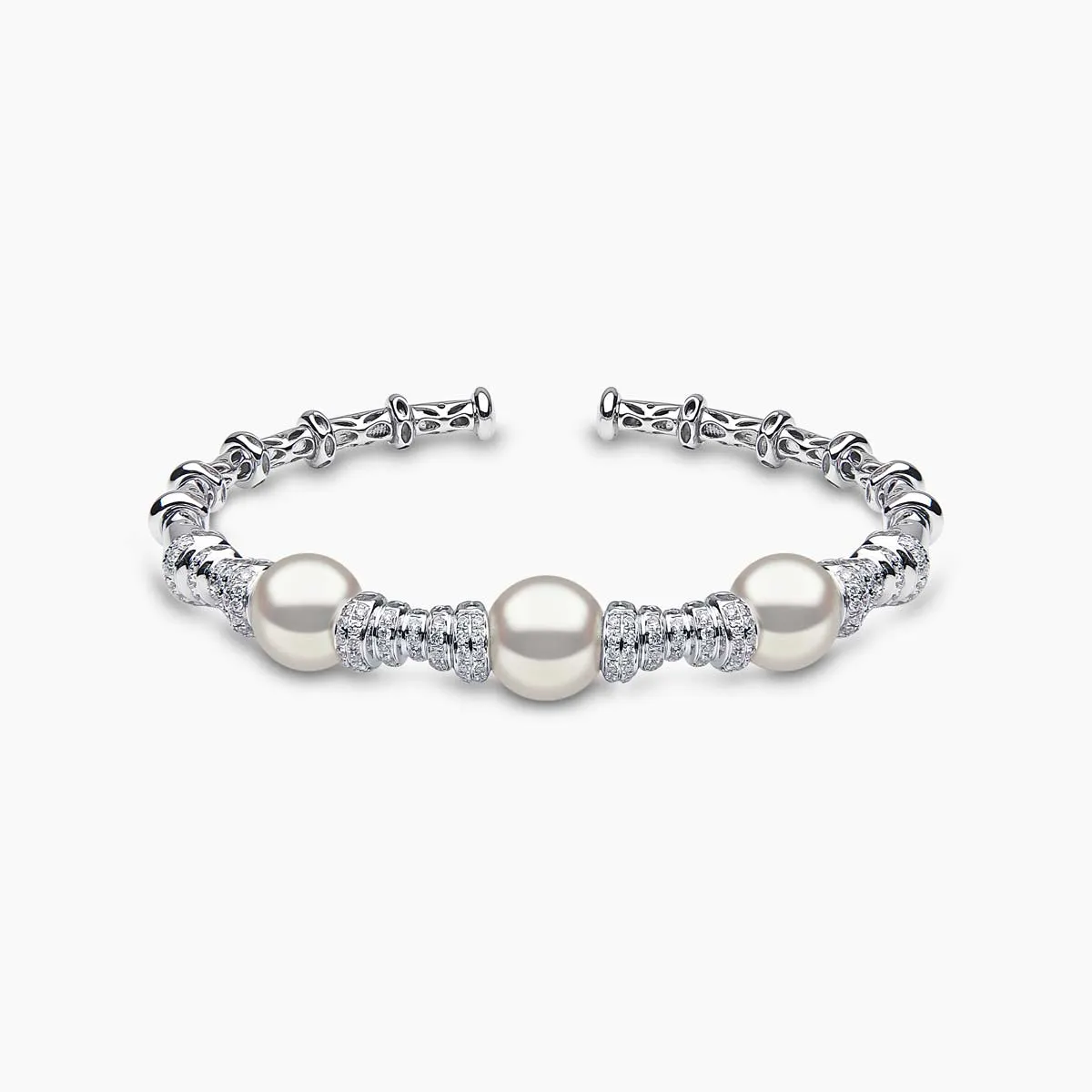 Starlight 18K Gold Freshwater Pearl and Diamond Bangle