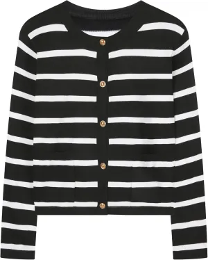 Striped Cardigan Sweater for Women Casual Lightweight Knitted Cardigans Long Sleeve Button Down Pocket Cardigan Top