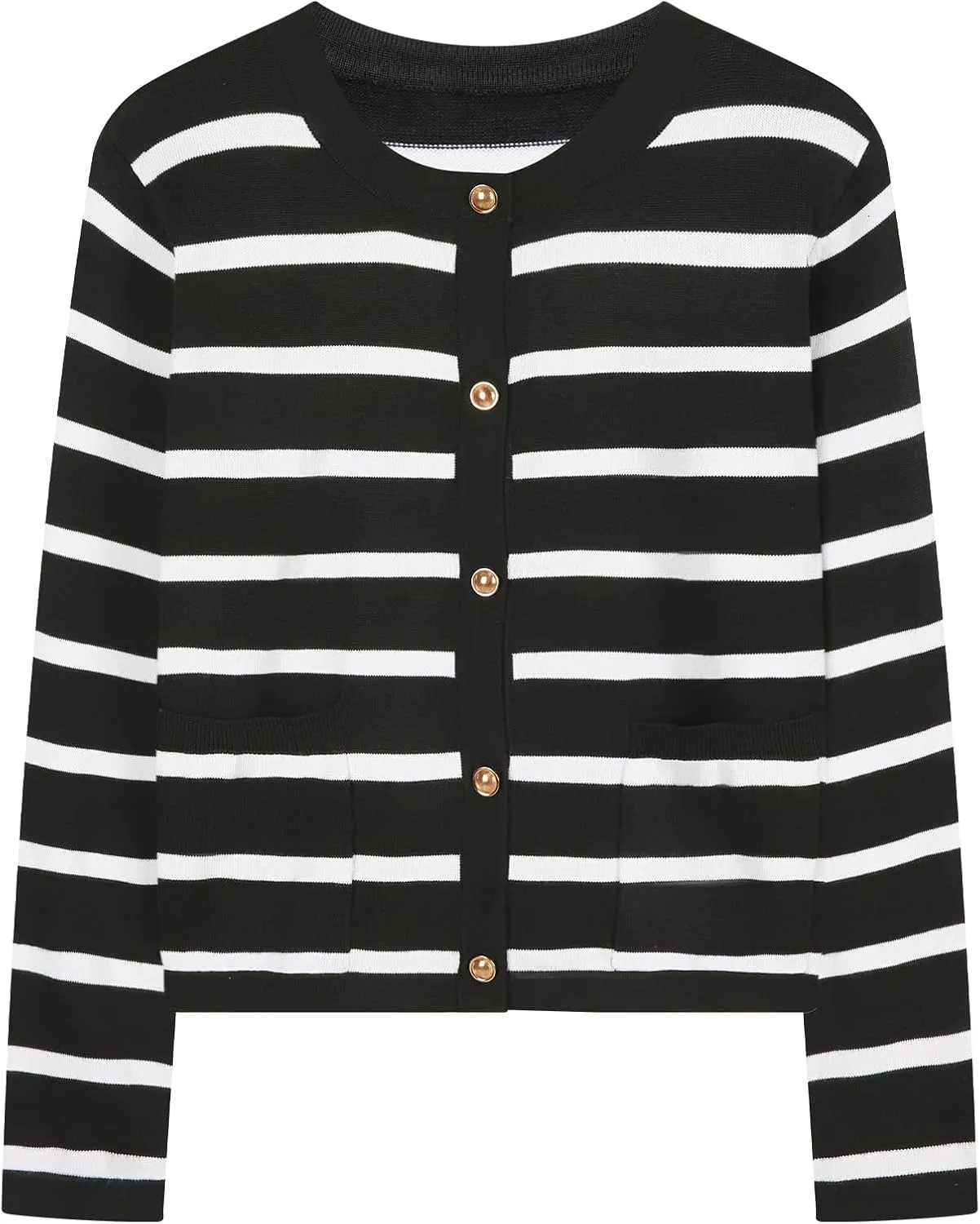Striped Cardigan Sweater for Women Casual Lightweight Knitted Cardigans Long Sleeve Button Down Pocket Cardigan Top