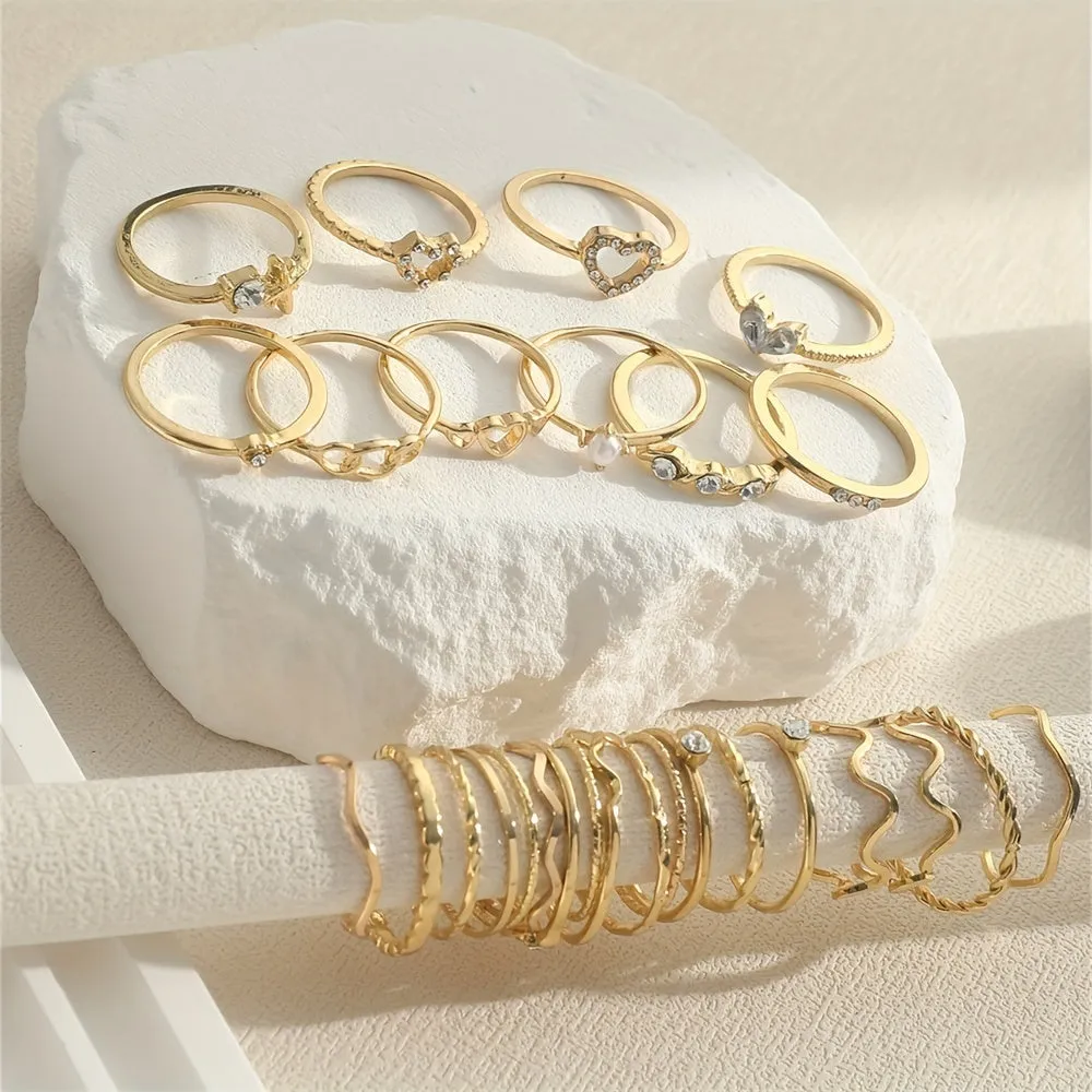 Stunning Y2K Stacking Rings Rhinestone Heart Mix  Match