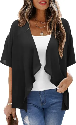 STYLEWORD Womens Lightweight Summer Cardigan Casual Short Sleeve Kimono Boho Draped Beach Cover Ups