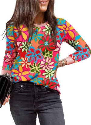 Sulozom Womens Long Sleeve Shirts Crewneck Leopard Printed Tops for Women Casual Dressy Blouses Tee Basic Tops
