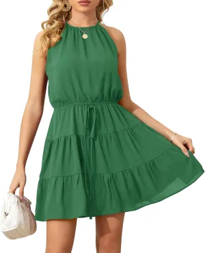 Summer Dress for Women Chiffon Blouses Skirt Spaghetti Sleeveless Tops Halter Ruffle Romper Sun Flowy Summer Outfits