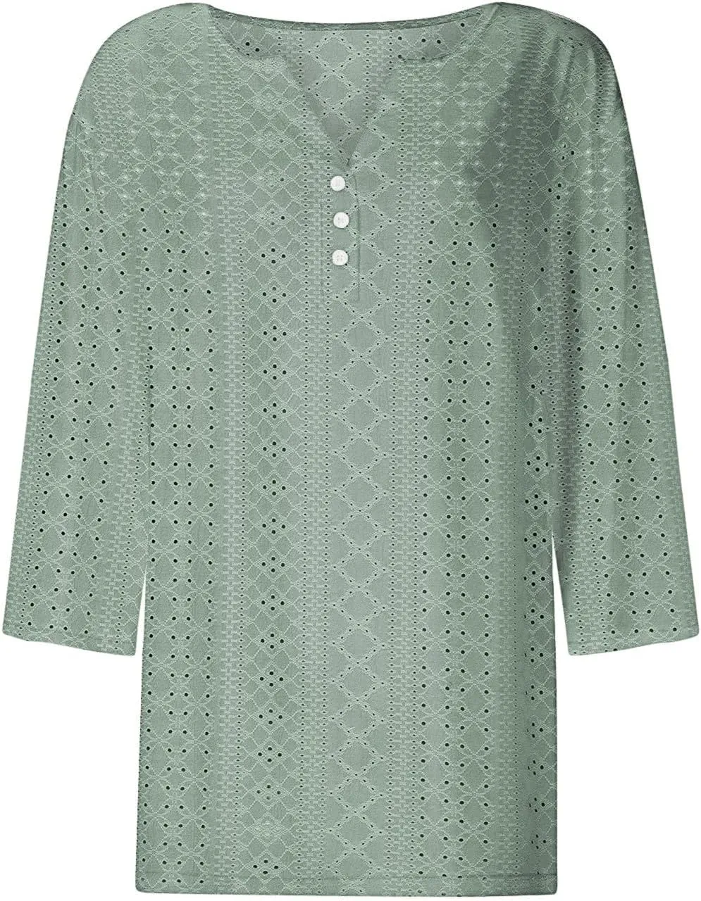 Summer Tops for Women 2025 Trendy 3/4 Sleeve v Neck Eyelet Shirts Dressy Casual Holiday Vacation Tunic Blouses