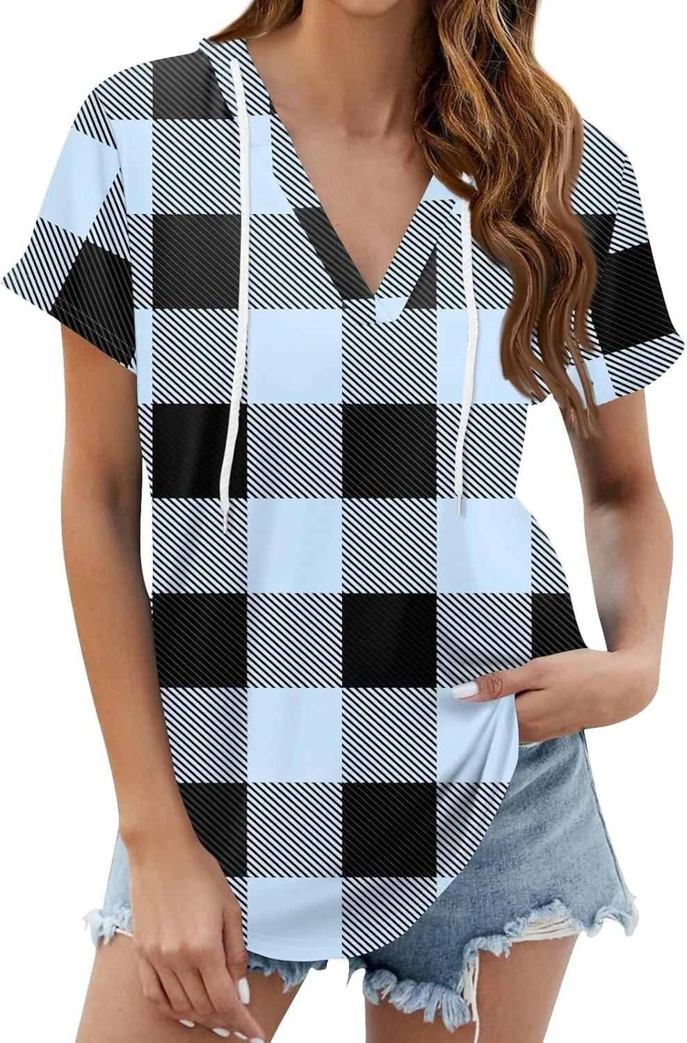 Summer Tops for Women 2025 Trendy V-Neck Tees Outfits Casual Puff Short Sleeve Blouses Hoodie Tunic Tops Printed Tshirts